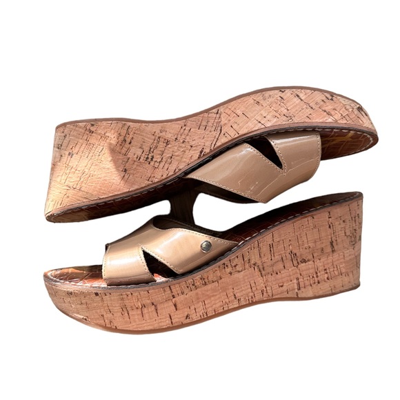 Sam Edelman Darlene Nude Patent Leather Cork Wedge 8.5 - Picture 2 of 2